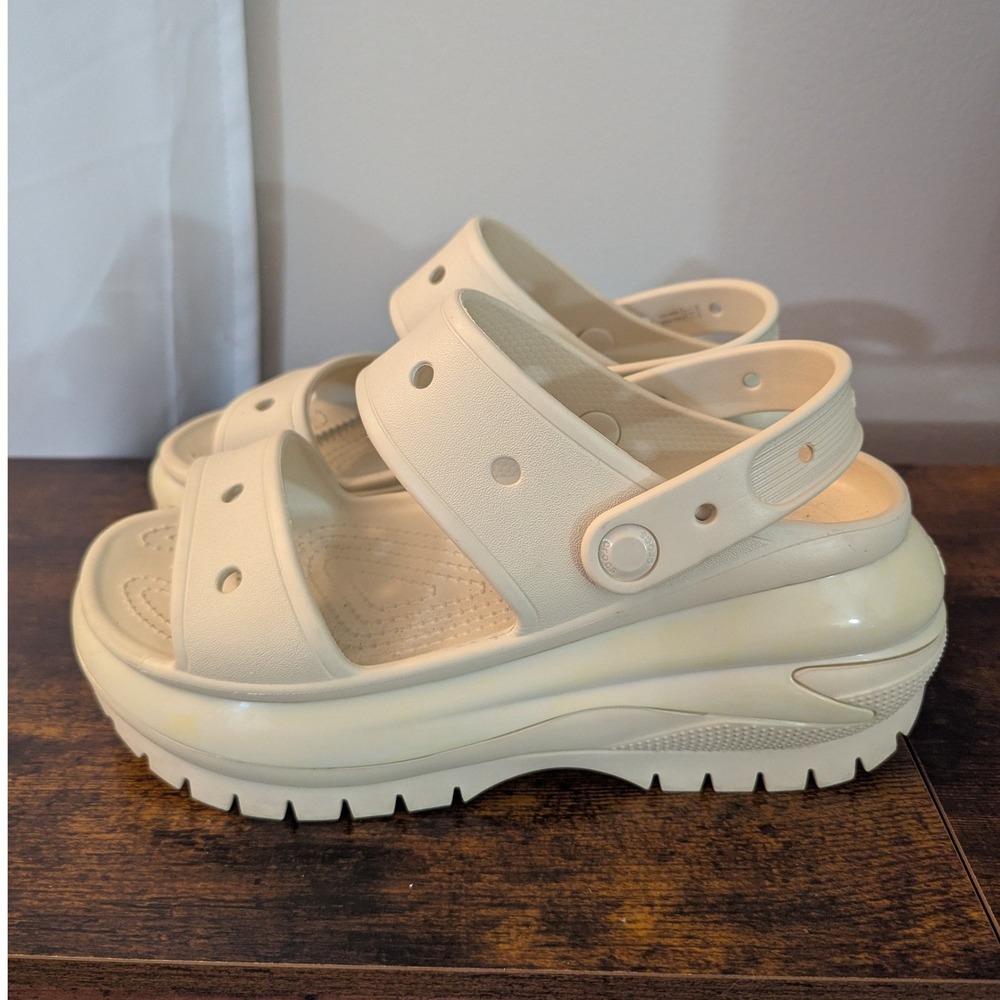 Crocs Mega Crush Sandal Bone Platform Two Strap Slides 207989 Womens 9 Mens 7